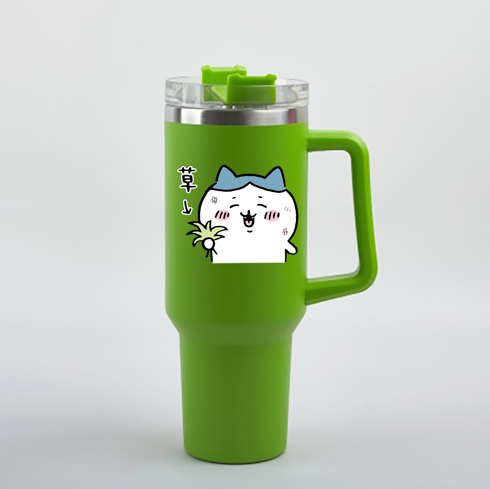（画像用） ちいかわ ハチワレ Chii-kawa hachiware 1200mL車用タンブラー - クリスタルステッカー（プラスチックストロー付き）